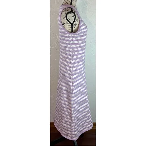 Le Lis Purple White Knit Sleeveless Midi Sweater Dress, size Medium