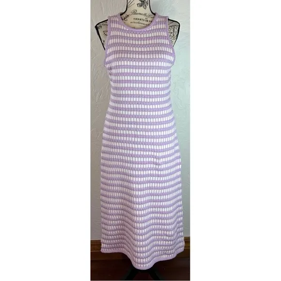 Le Lis Purple White Knit Sleeveless Midi Sweater Dress, size Medium