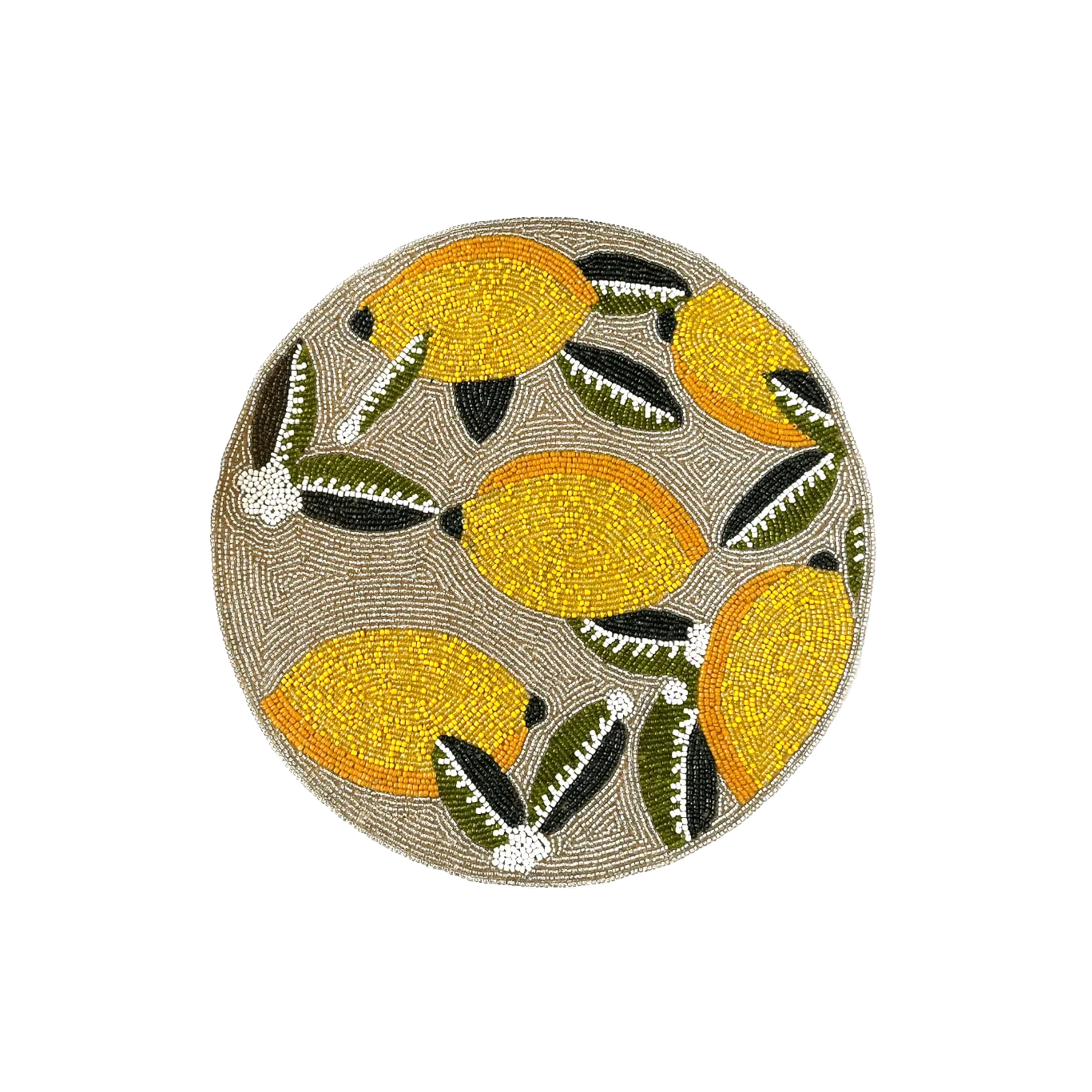 Lemon and Leaf Round Beaded Table Placemat