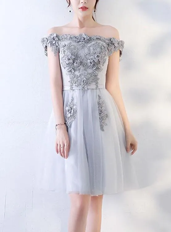 Light Grey Handmade Party Dress , Grey Formal Dress