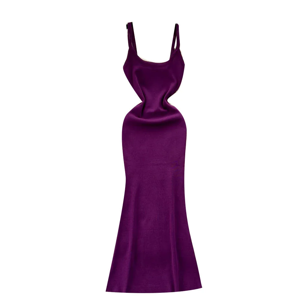Light Luxury High-Grade Spaghetti Straps Knitted Dress for Women Summer Minimalist Solid Color Slim Fit Niche Chic Gold Temperament Dress