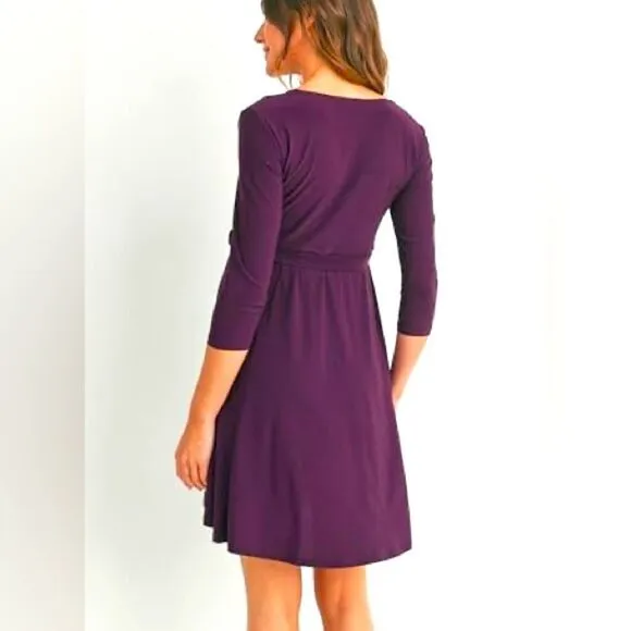 LILLA P. | Faux Wrap Jersey Knit Pima Cotton/Modal Dress - Plum Purple - L