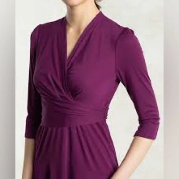LILLA P. | Faux Wrap Jersey Knit Pima Cotton/Modal Dress - Plum Purple - L