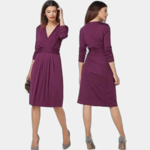 LILLA P. | Faux Wrap Jersey Knit Pima Cotton/Modal Dress - Plum Purple - L