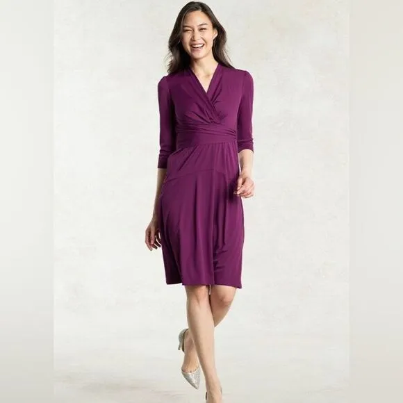 LILLA P. | Faux Wrap Jersey Knit Pima Cotton/Modal Dress - Plum Purple - L
