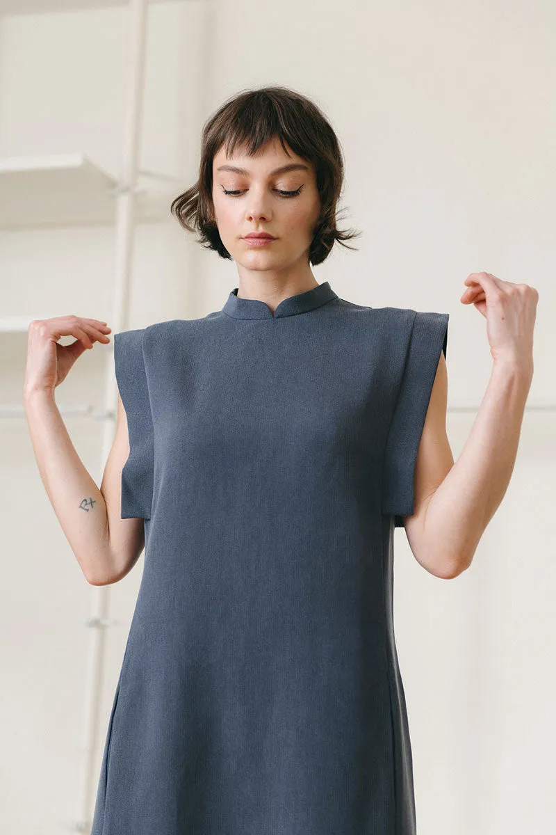 Linear Cheongsam Dress - Slate Gray (US 4, 8)