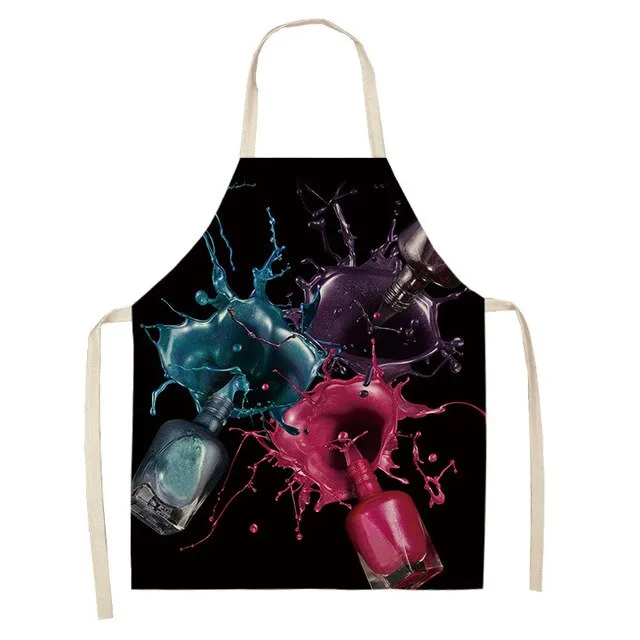 Lipstick Perfume Sexy Printed Linen Black Kitchen Apron Woman Work Dress Colorful Geometry Custom Cooking Baking Accessories