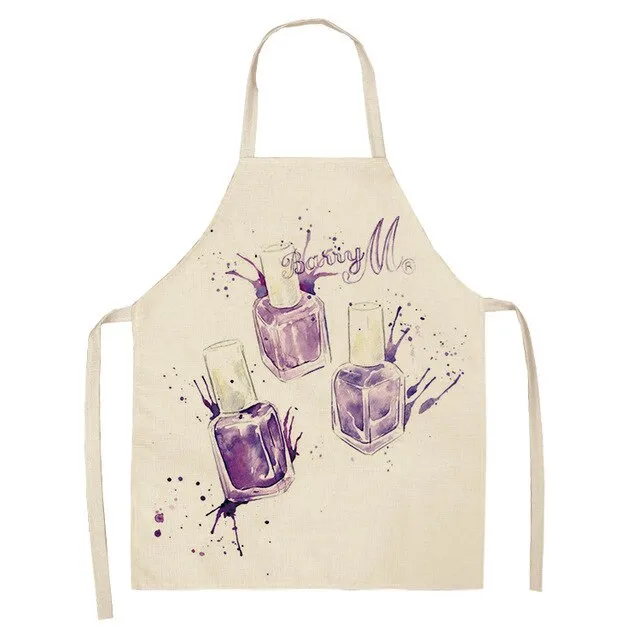 Lipstick Perfume Sexy Printed Linen Black Kitchen Apron Woman Work Dress Colorful Geometry Custom Cooking Baking Accessories