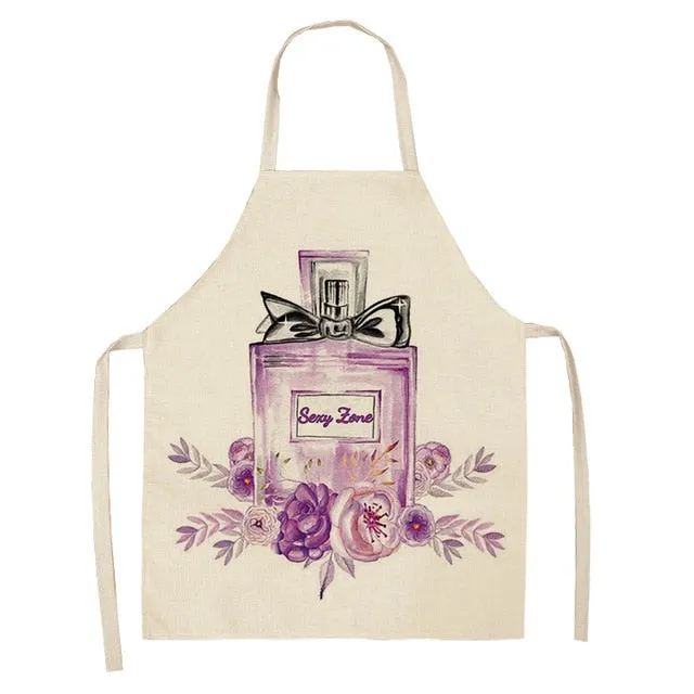 Lipstick Perfume Sexy Printed Linen Black Kitchen Apron Woman Work Dress Colorful Geometry Custom Cooking Baking Accessories