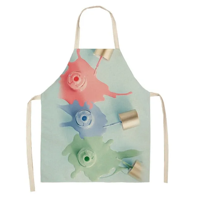 Lipstick Perfume Sexy Printed Linen Black Kitchen Apron Woman Work Dress Colorful Geometry Custom Cooking Baking Accessories