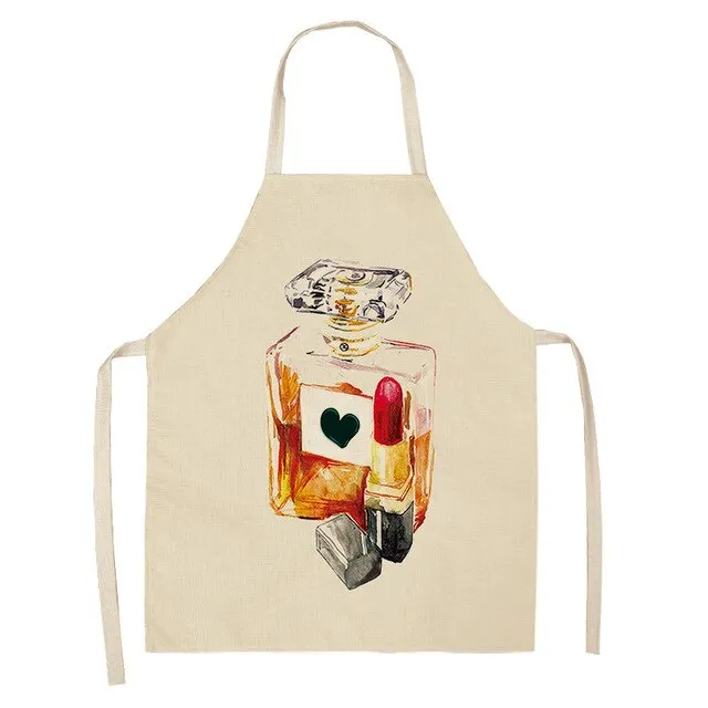 Lipstick Perfume Sexy Printed Linen Black Kitchen Apron Woman Work Dress Colorful Geometry Custom Cooking Baking Accessories