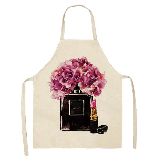 Lipstick Perfume Sexy Printed Linen Black Kitchen Apron Woman Work Dress Colorful Geometry Custom Cooking Baking Accessories