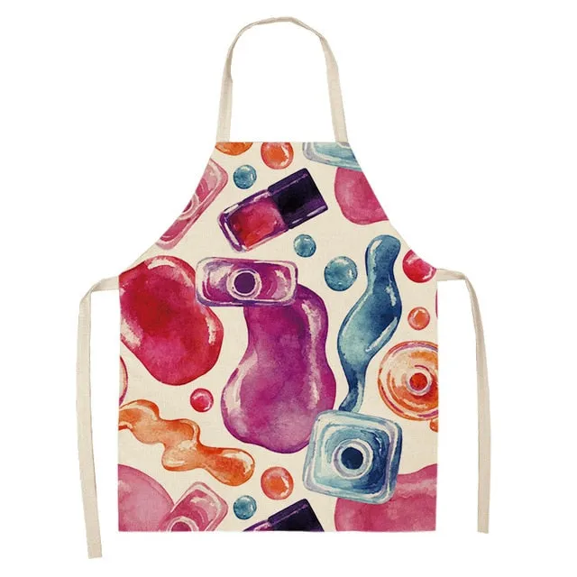 Lipstick Perfume Sexy Printed Linen Black Kitchen Apron Woman Work Dress Colorful Geometry Custom Cooking Baking Accessories
