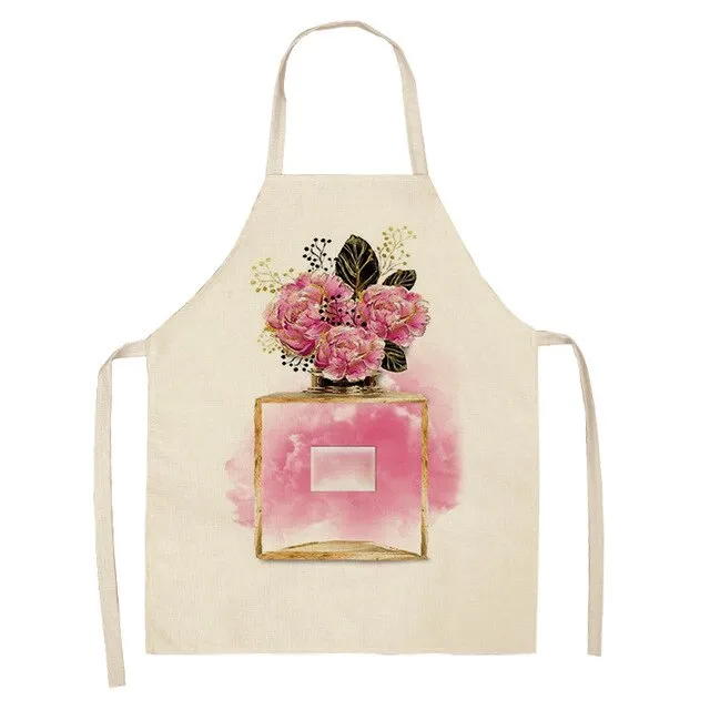 Lipstick Perfume Sexy Printed Linen Black Kitchen Apron Woman Work Dress Colorful Geometry Custom Cooking Baking Accessories