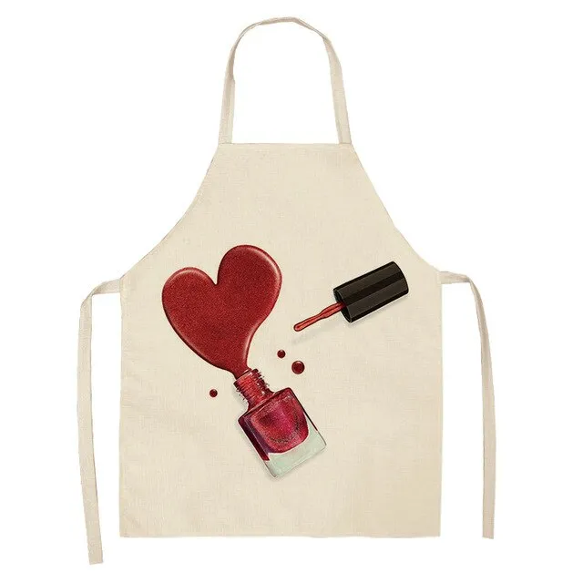 Lipstick Perfume Sexy Printed Linen Black Kitchen Apron Woman Work Dress Colorful Geometry Custom Cooking Baking Accessories
