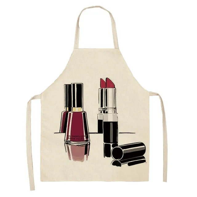Lipstick Perfume Sexy Printed Linen Black Kitchen Apron Woman Work Dress Colorful Geometry Custom Cooking Baking Accessories