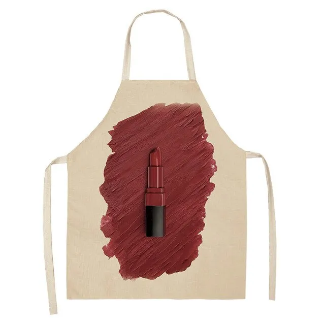 Lipstick Perfume Sexy Printed Linen Black Kitchen Apron Woman Work Dress Colorful Geometry Custom Cooking Baking Accessories