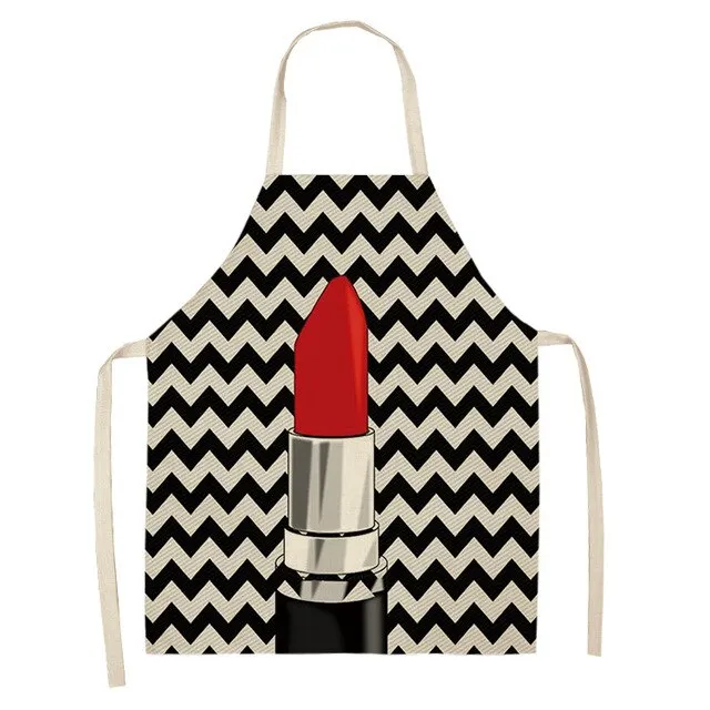 Lipstick Perfume Sexy Printed Linen Black Kitchen Apron Woman Work Dress Colorful Geometry Custom Cooking Baking Accessories