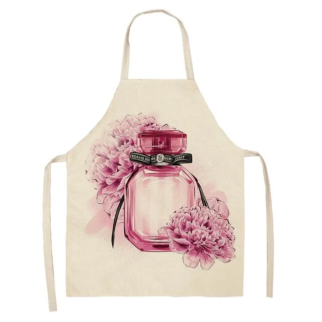 Lipstick Perfume Sexy Printed Linen Black Kitchen Apron Woman Work Dress Colorful Geometry Custom Cooking Baking Accessories