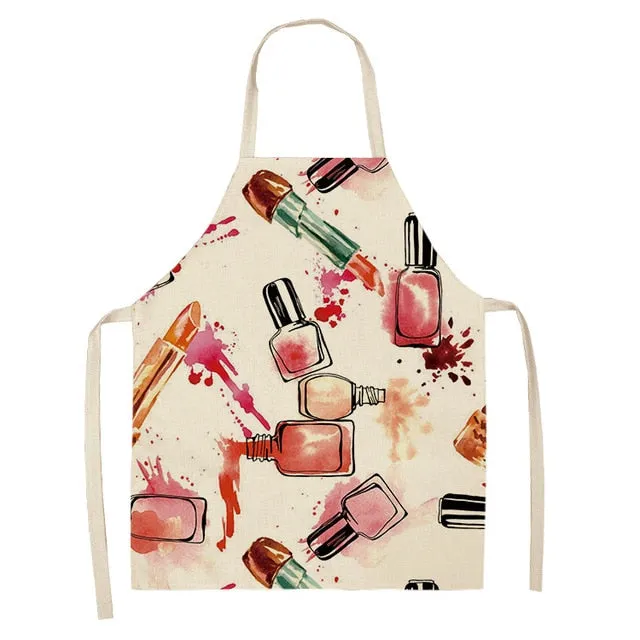 Lipstick Perfume Sexy Printed Linen Black Kitchen Apron Woman Work Dress Colorful Geometry Custom Cooking Baking Accessories