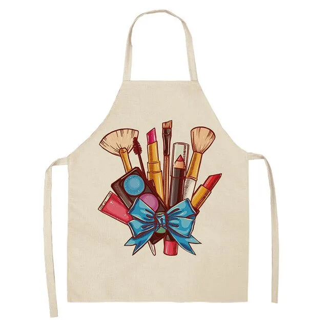 Lipstick Perfume Sexy Printed Linen Black Kitchen Apron Woman Work Dress Colorful Geometry Custom Cooking Baking Accessories