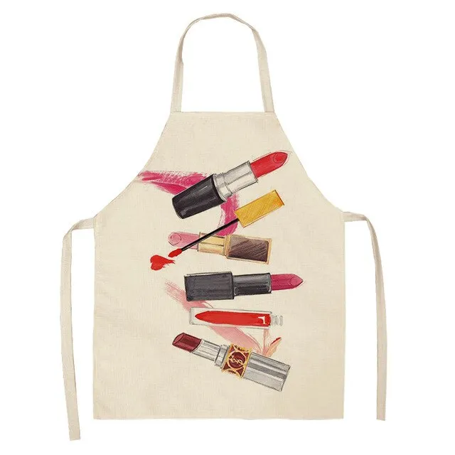 Lipstick Perfume Sexy Printed Linen Black Kitchen Apron Woman Work Dress Colorful Geometry Custom Cooking Baking Accessories