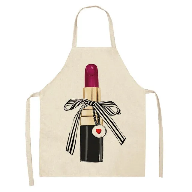 Lipstick Perfume Sexy Printed Linen Black Kitchen Apron Woman Work Dress Colorful Geometry Custom Cooking Baking Accessories