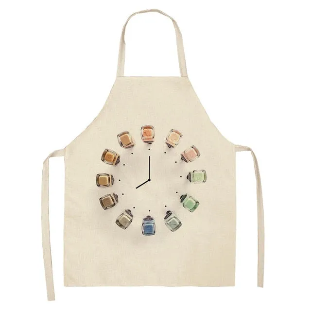 Lipstick Perfume Sexy Printed Linen Black Kitchen Apron Woman Work Dress Colorful Geometry Custom Cooking Baking Accessories