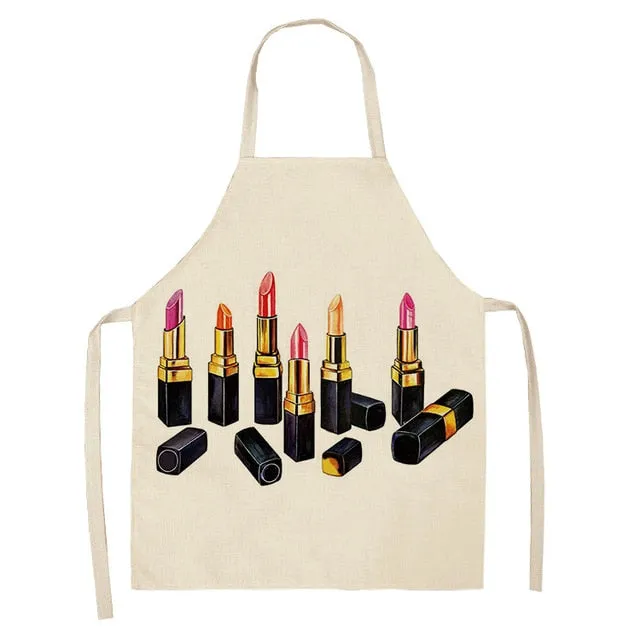 Lipstick Perfume Sexy Printed Linen Black Kitchen Apron Woman Work Dress Colorful Geometry Custom Cooking Baking Accessories