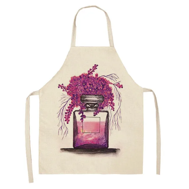 Lipstick Perfume Sexy Printed Linen Black Kitchen Apron Woman Work Dress Colorful Geometry Custom Cooking Baking Accessories