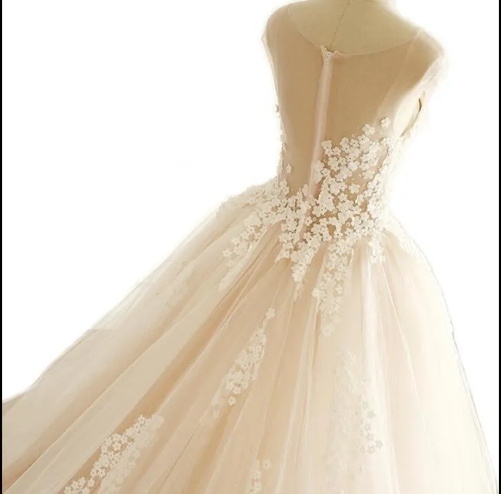 Long Elegant Formal V Neck Wedding Dresses, Asymmetric Back Lace Appliques with Zipper back Bridal Gown , WD0275