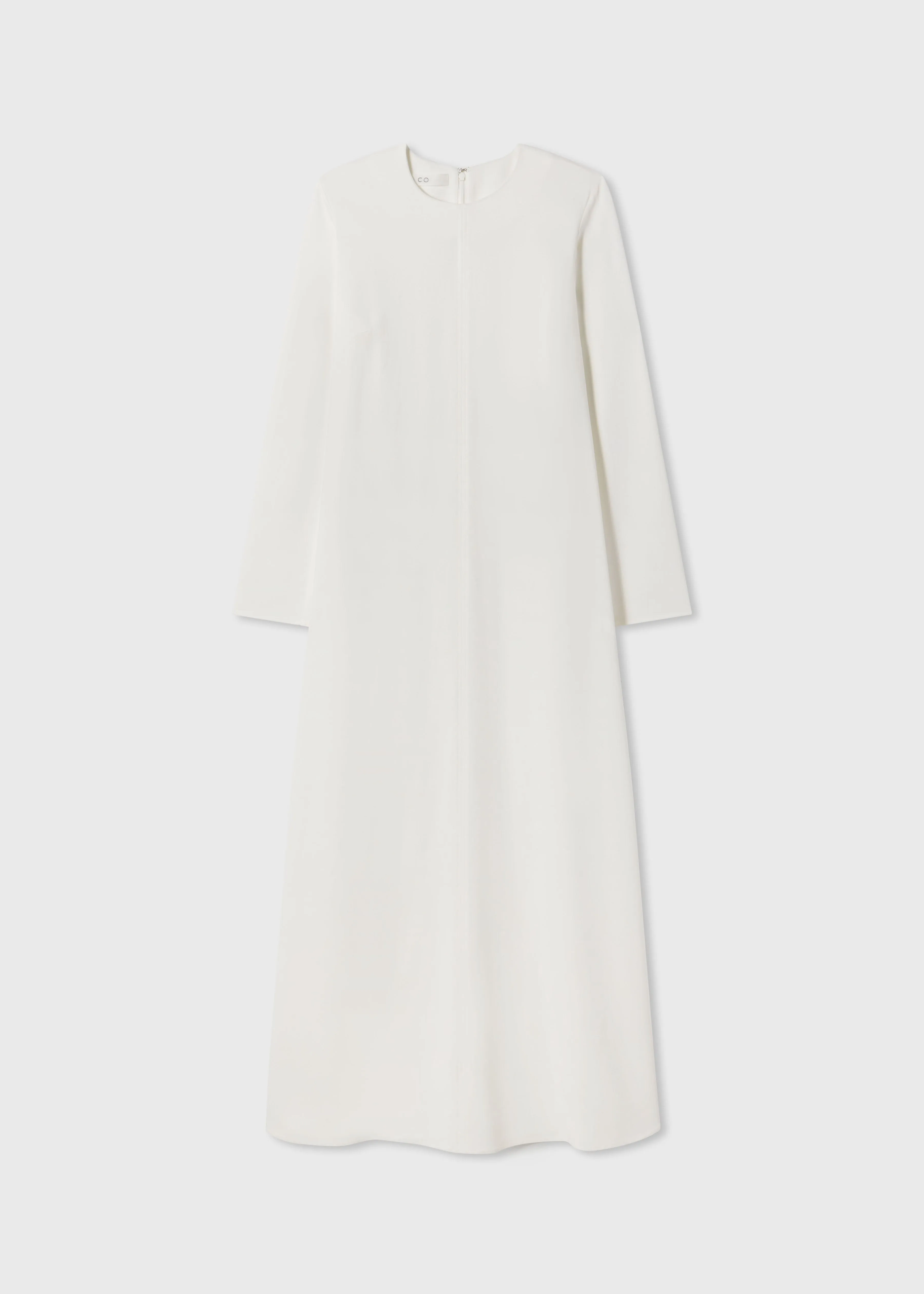 Long Sleeve Column Dress in Viscose Crepe - Ivory