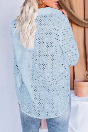 Long Sleeve Eyelet Floral Pattern Hollow-out Shirt