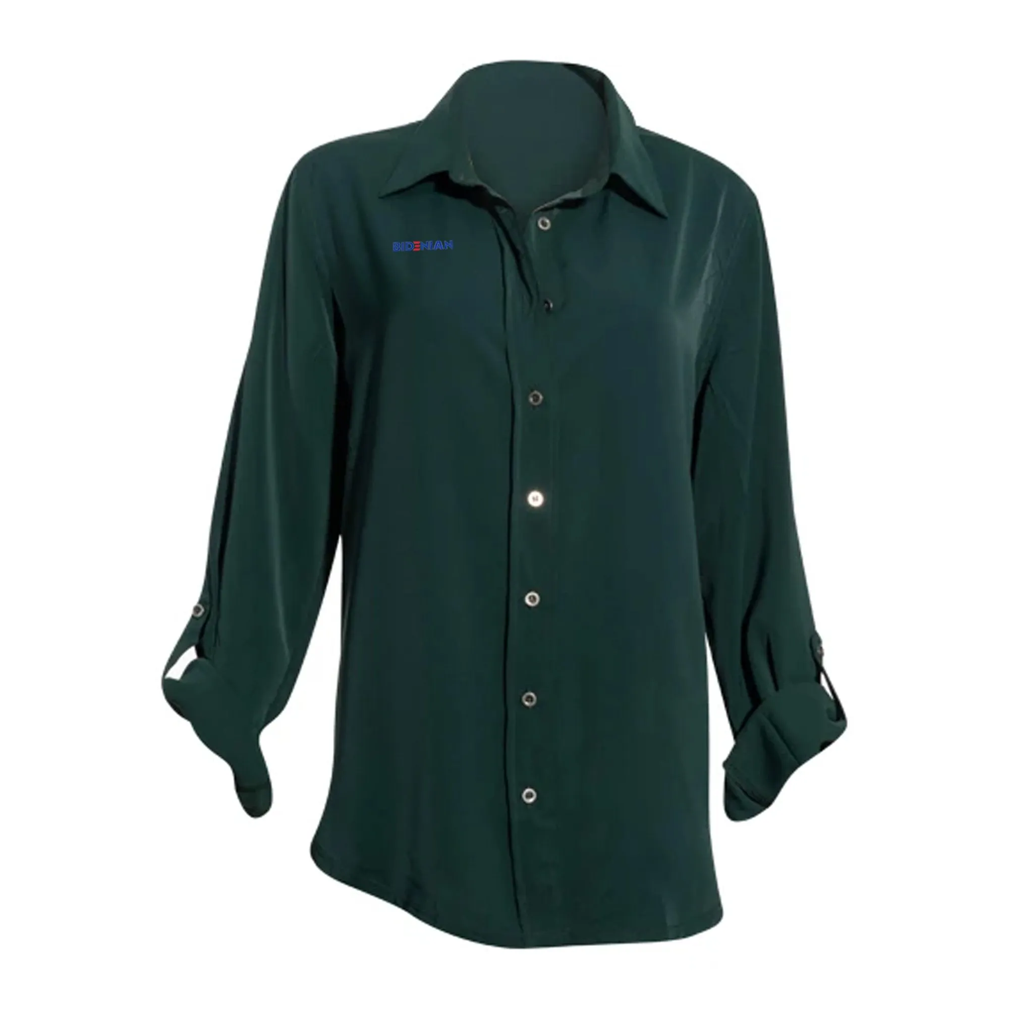 Long Sleeve Ladies Elastane Soft Cotton Dress Shirt-Hunter Green