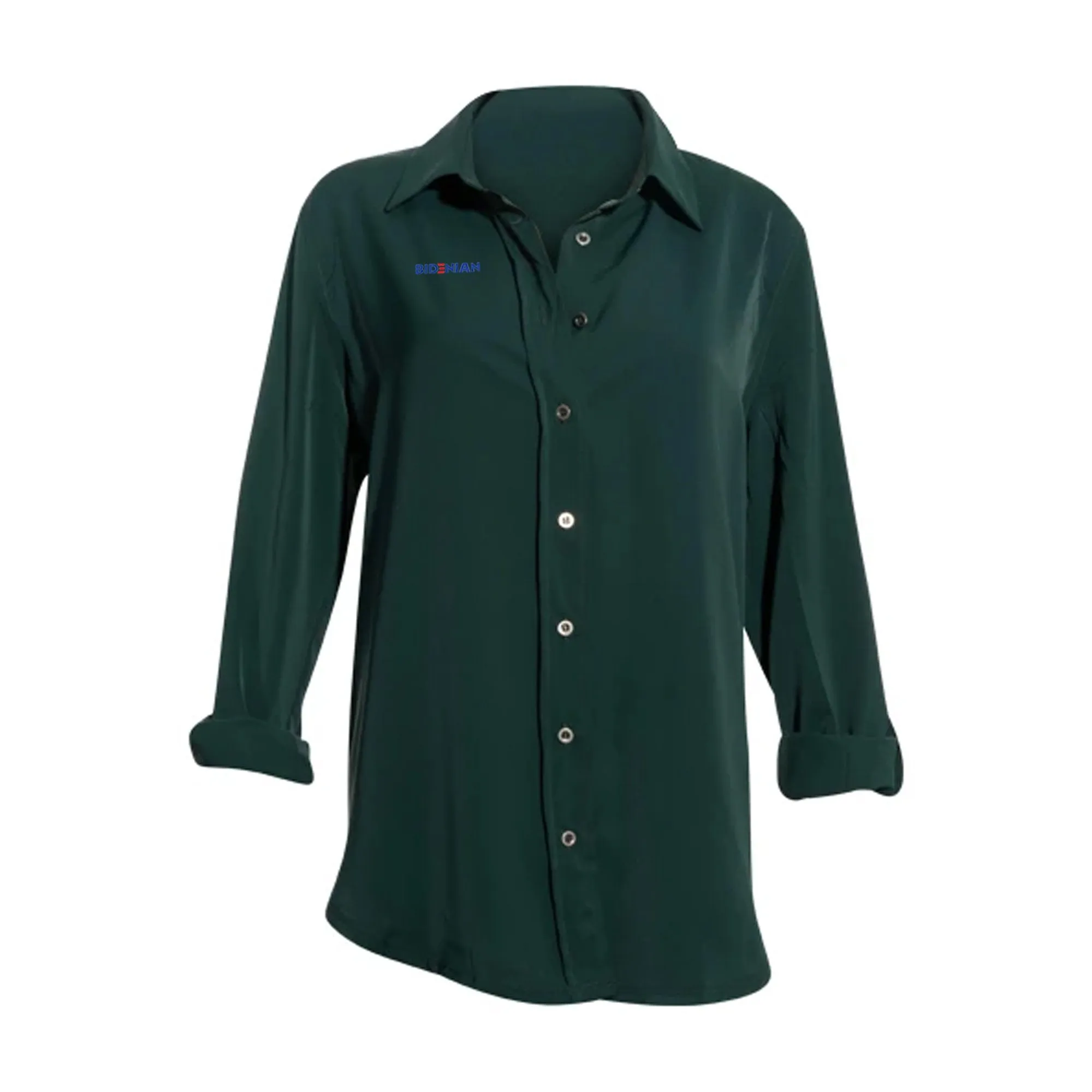 Long Sleeve Ladies Elastane Soft Cotton Dress Shirt-Hunter Green