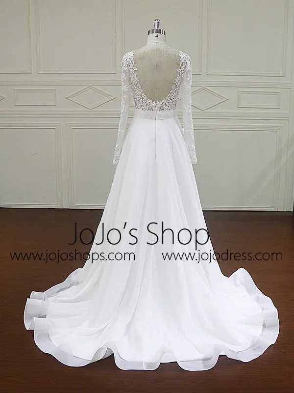 Long Sleeves Lace Wedding Dress with Chiffon Skirt | BB004
