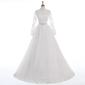 Long Wedding Dress, Long Sleeve Wedding Dress, Tulle  Wedding Dress, Applique Bridal Dress, Sequin Wedding Dress, Lace Honest Wedding Dress, LB0303