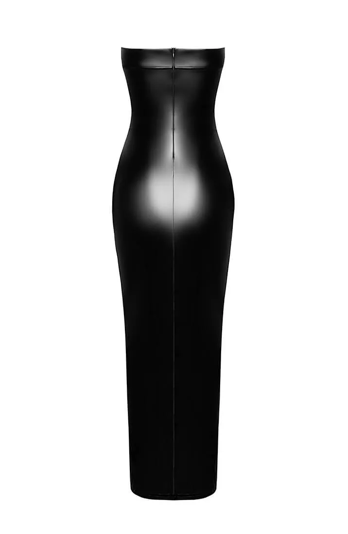 Long wet look gown dress with slit - Midnight Ecstasy