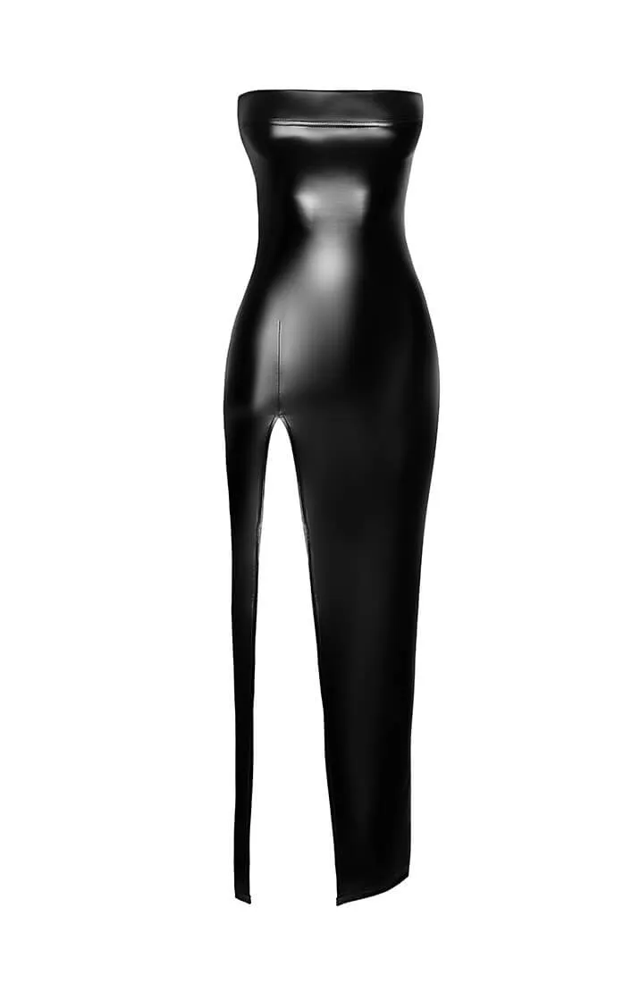 Long wet look gown dress with slit - Midnight Ecstasy