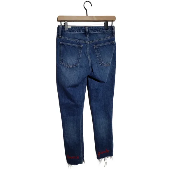 Lovers   Friends Denim Womens Logan High Rise Tapered Jean Embordered Blue Sz 25