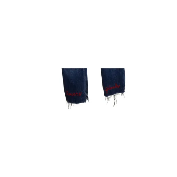 Lovers   Friends Denim Womens Logan High Rise Tapered Jean Embordered Blue Sz 25