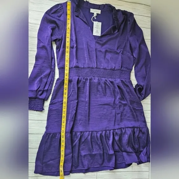 Lucky Brand Satin Ruffle V Neck Dress in Parachute Purple Size Large NWT