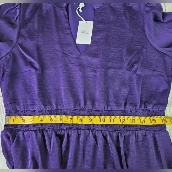 Lucky Brand Satin Ruffle V Neck Dress in Parachute Purple Size Large NWT