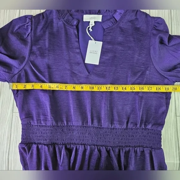 Lucky Brand Satin Ruffle V Neck Dress in Parachute Purple Size Large NWT