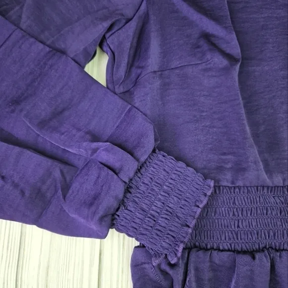 Lucky Brand Satin Ruffle V Neck Dress in Parachute Purple Size Large NWT