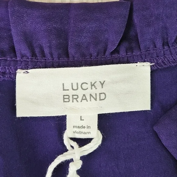 Lucky Brand Satin Ruffle V Neck Dress in Parachute Purple Size Large NWT