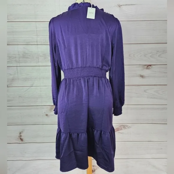 Lucky Brand Satin Ruffle V Neck Dress in Parachute Purple Size Large NWT