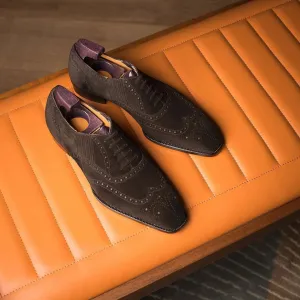 Luxury Addition - Italian Brown Suede Laura Brogue Wingtip Oxfords - Formal Shoes