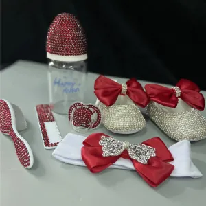 Luxury Baby Bottles and Shoes Headband Set Keepsake