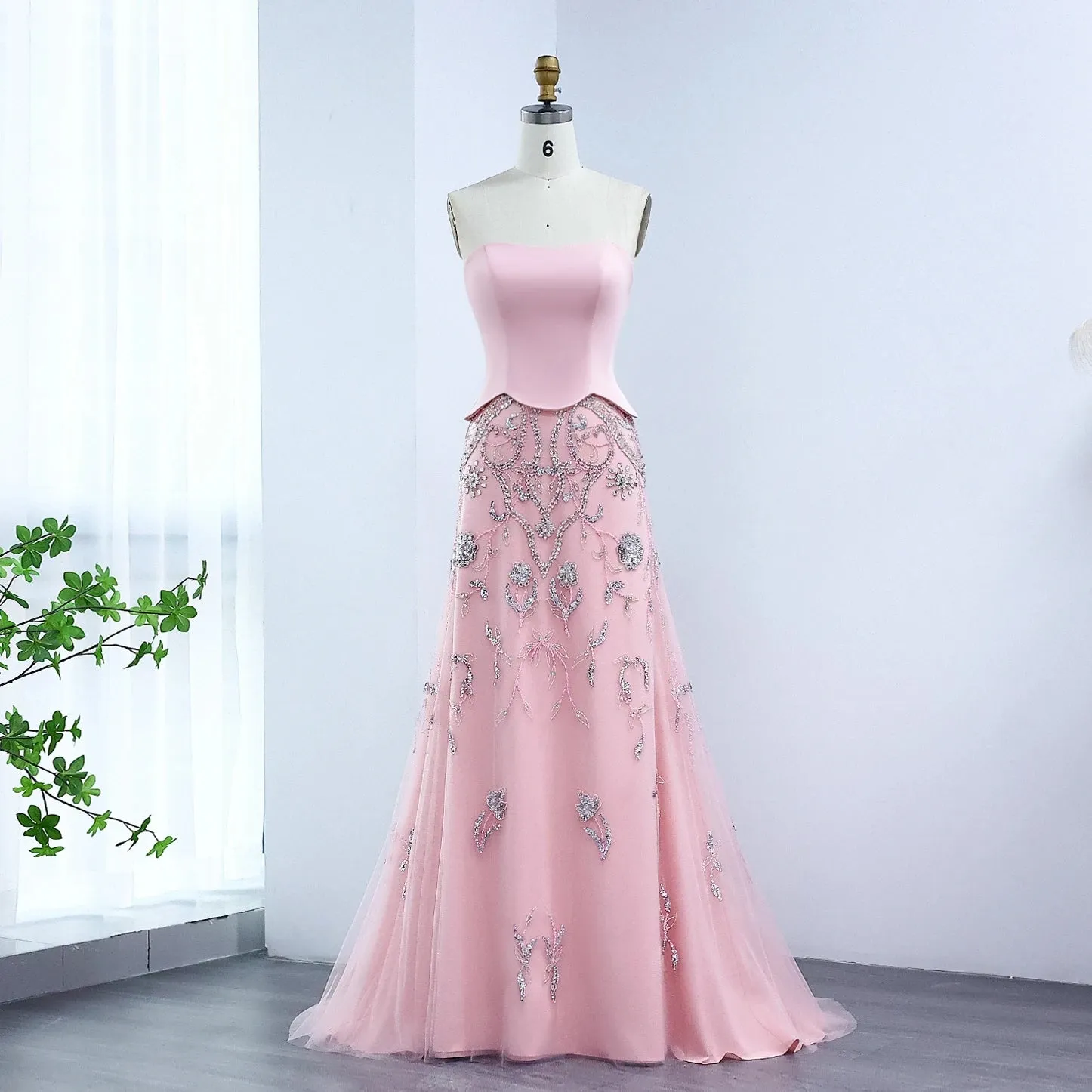 Luxury Beaded Appliques Satin Evening Dress